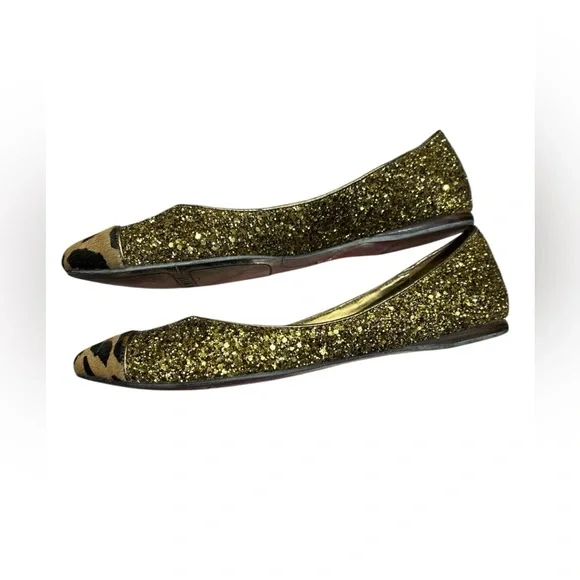 Nine West Gold Glitter Flats with Leopard Print Toe size 7 - Picture 3 of 5
